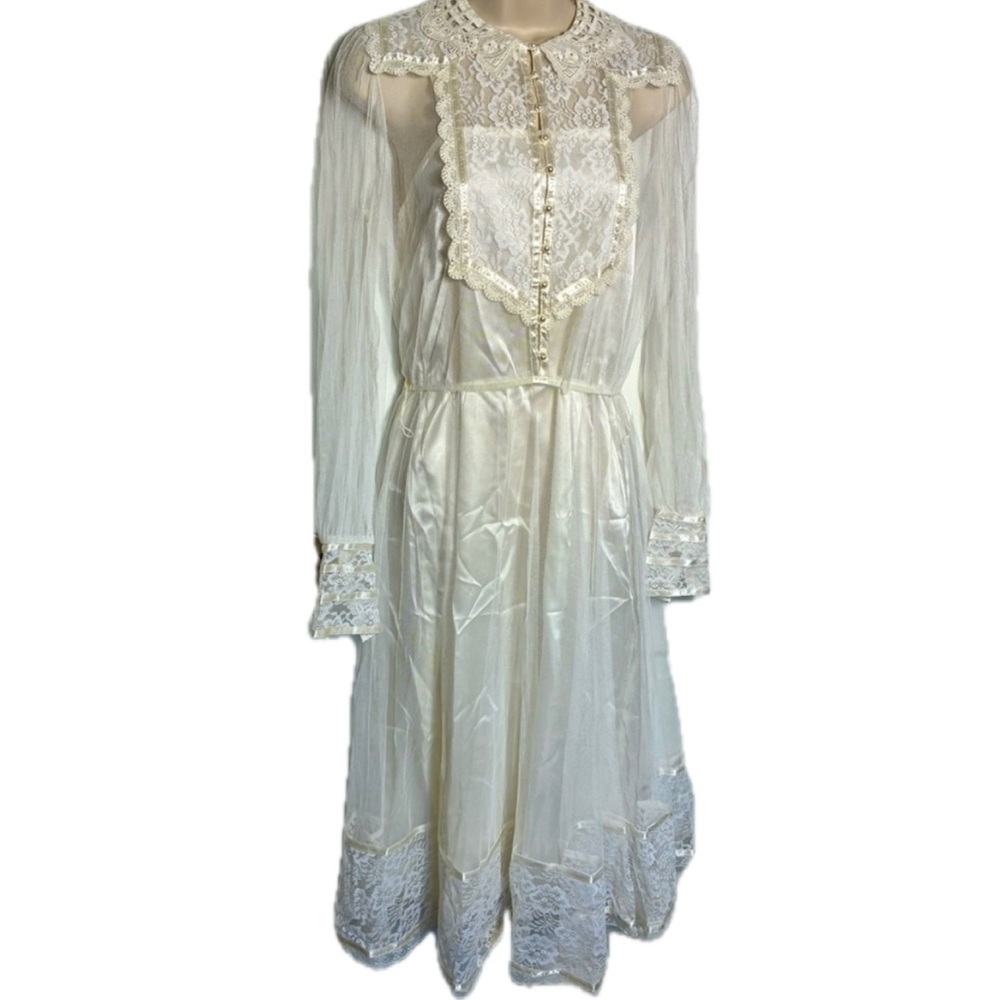 Rare Vtg 70’s Gunne Sax Jessica San Francisco lace overlay beaded bodice dress!